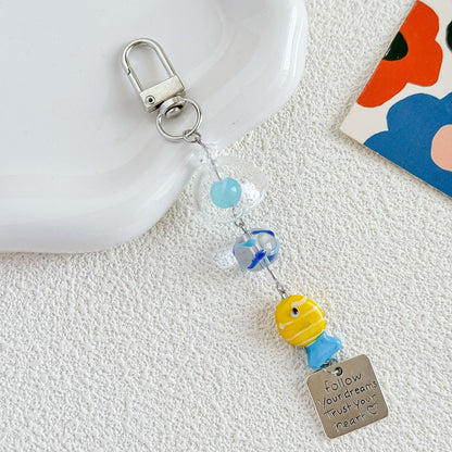 Cute Blue Fish Beaded Keychain Bag Charm