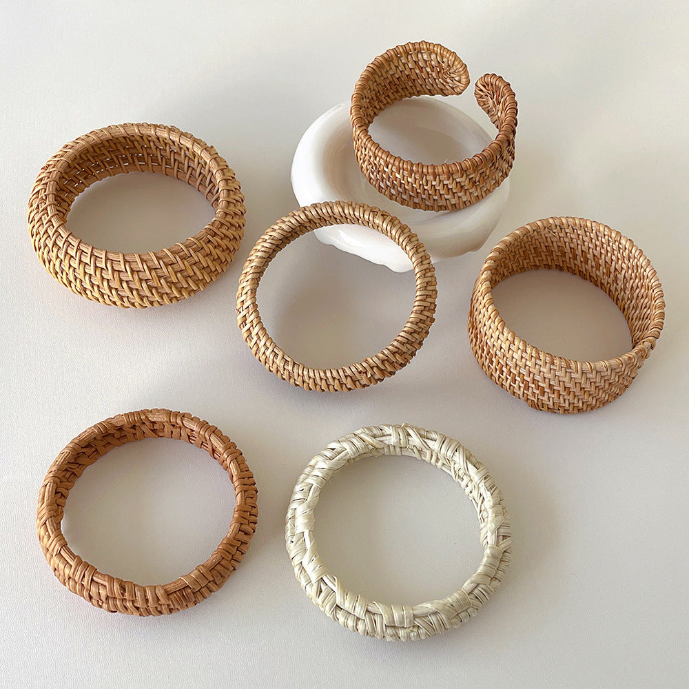 Vintage Straw Braided Round Bracelets