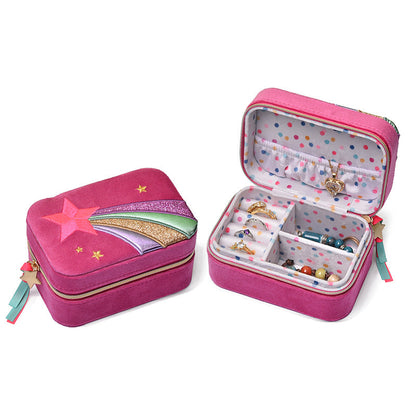 Cute Embroidered Portable Velour Jewelry Case