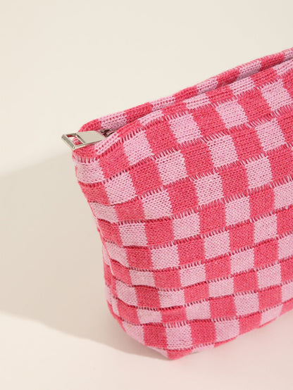 Plaid Color Block Lage Capacity Make Up Bag