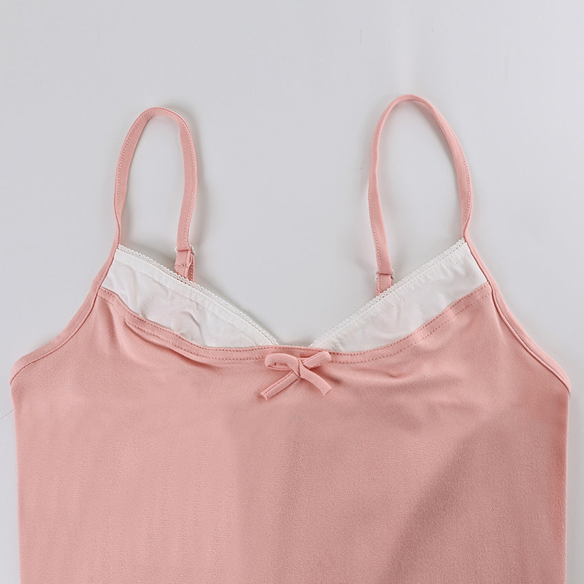 Bow Splicing Spaghetti String Loungewear Set
