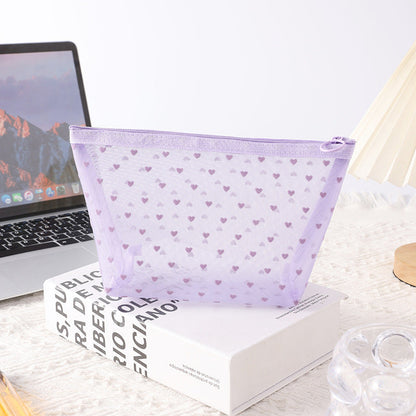 Purple Love Mesh Portable Make Up Bags