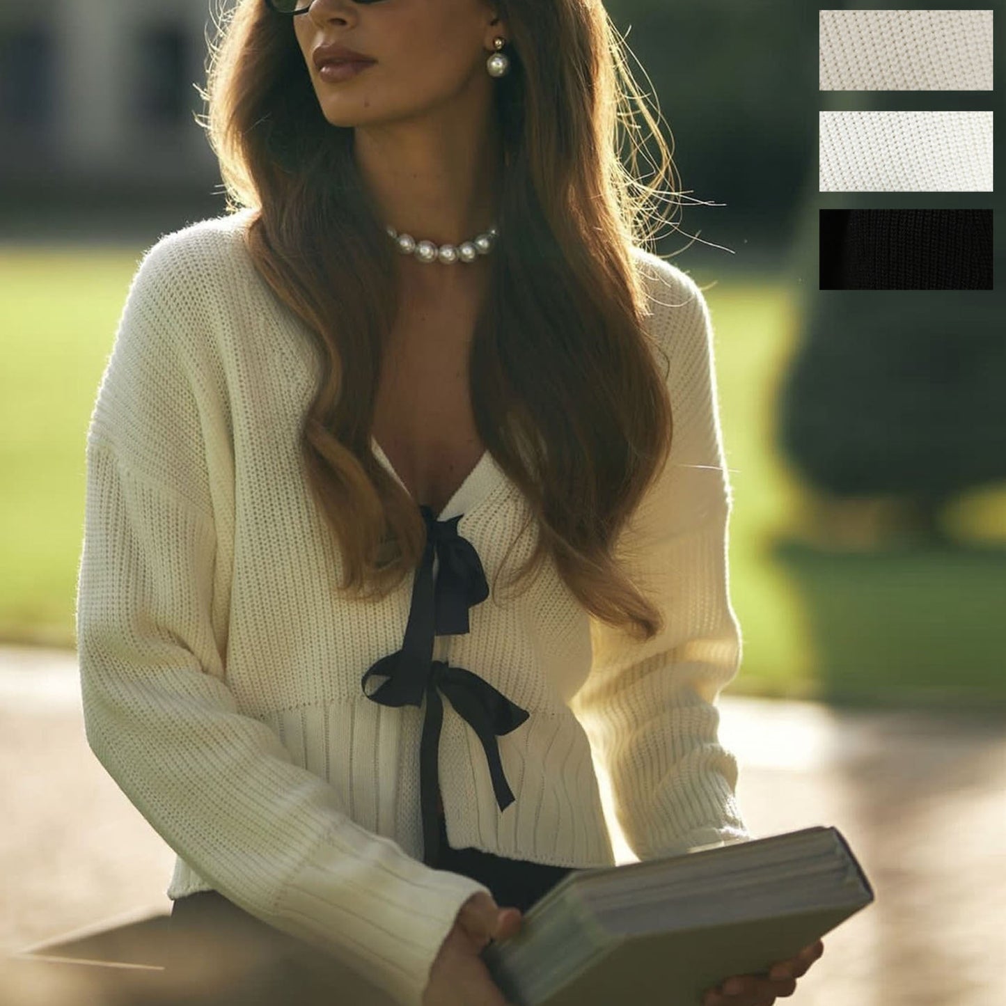 Bows String Tie V-Neck Knit Cardigan