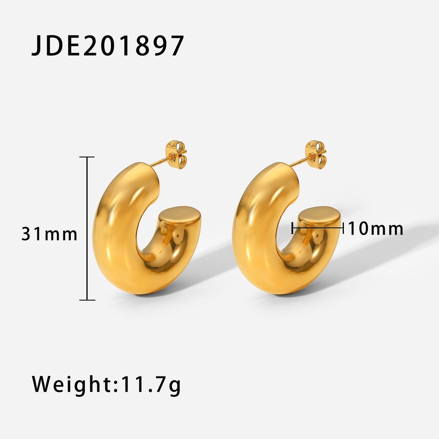 Gold Plated Stainless Steel Hollow C Hoop Earrings