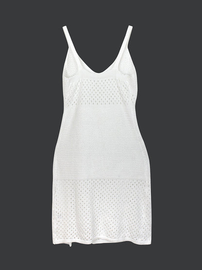 Solid Color Hollow Out Knitted Midi Dress