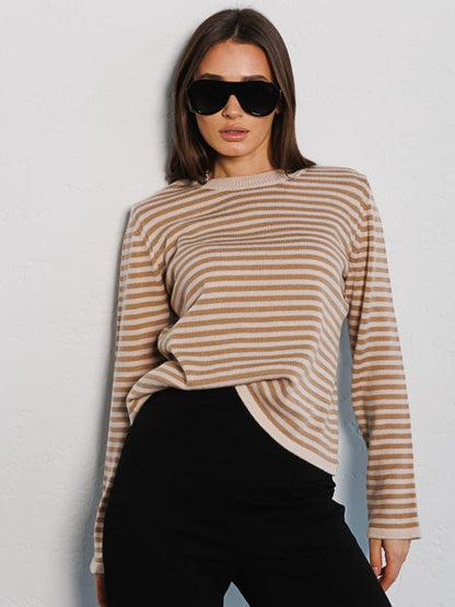 Stripe Contrast Color Knit Tops