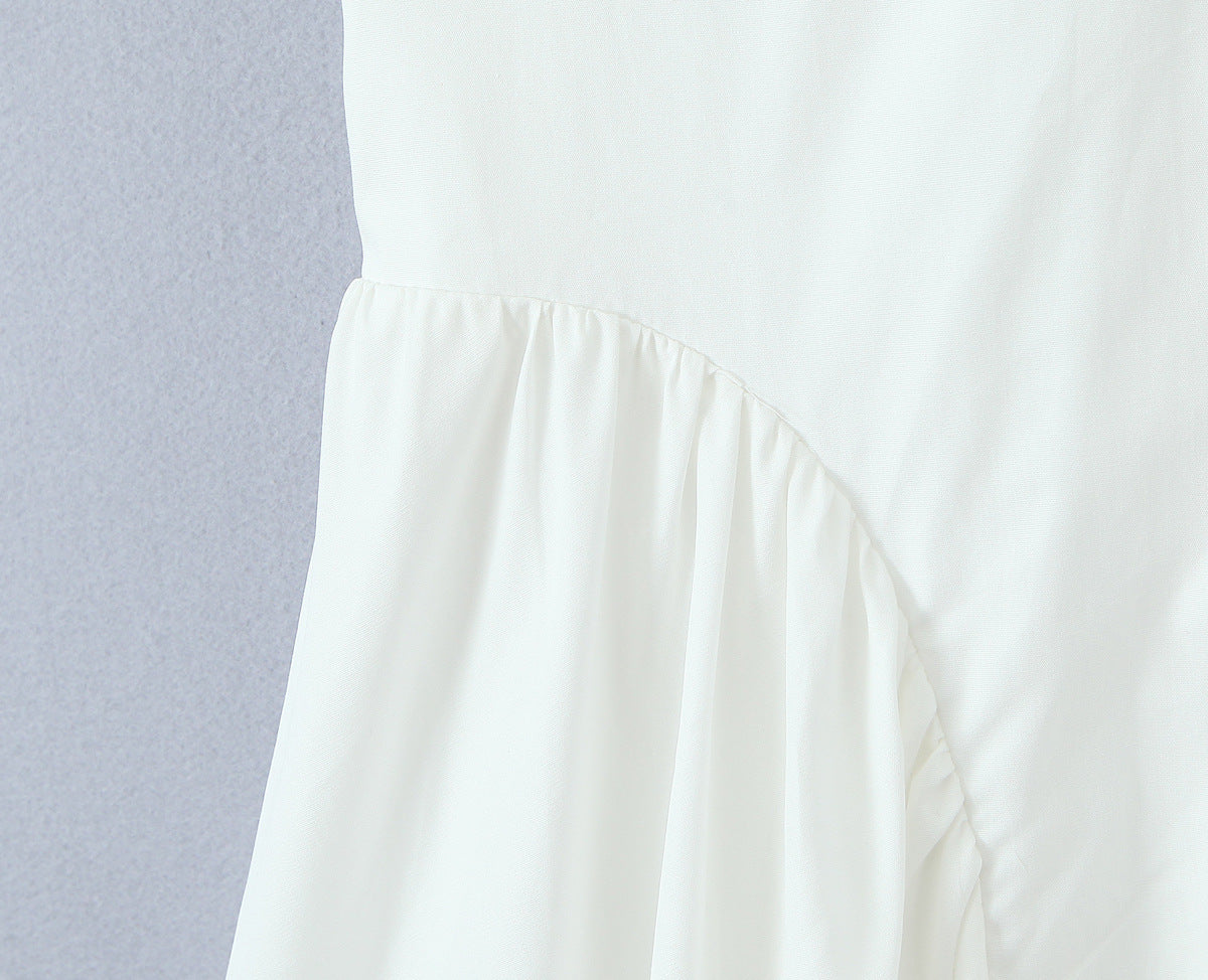 Solid Color Halter V-Neck Ruffle Maxi Dress