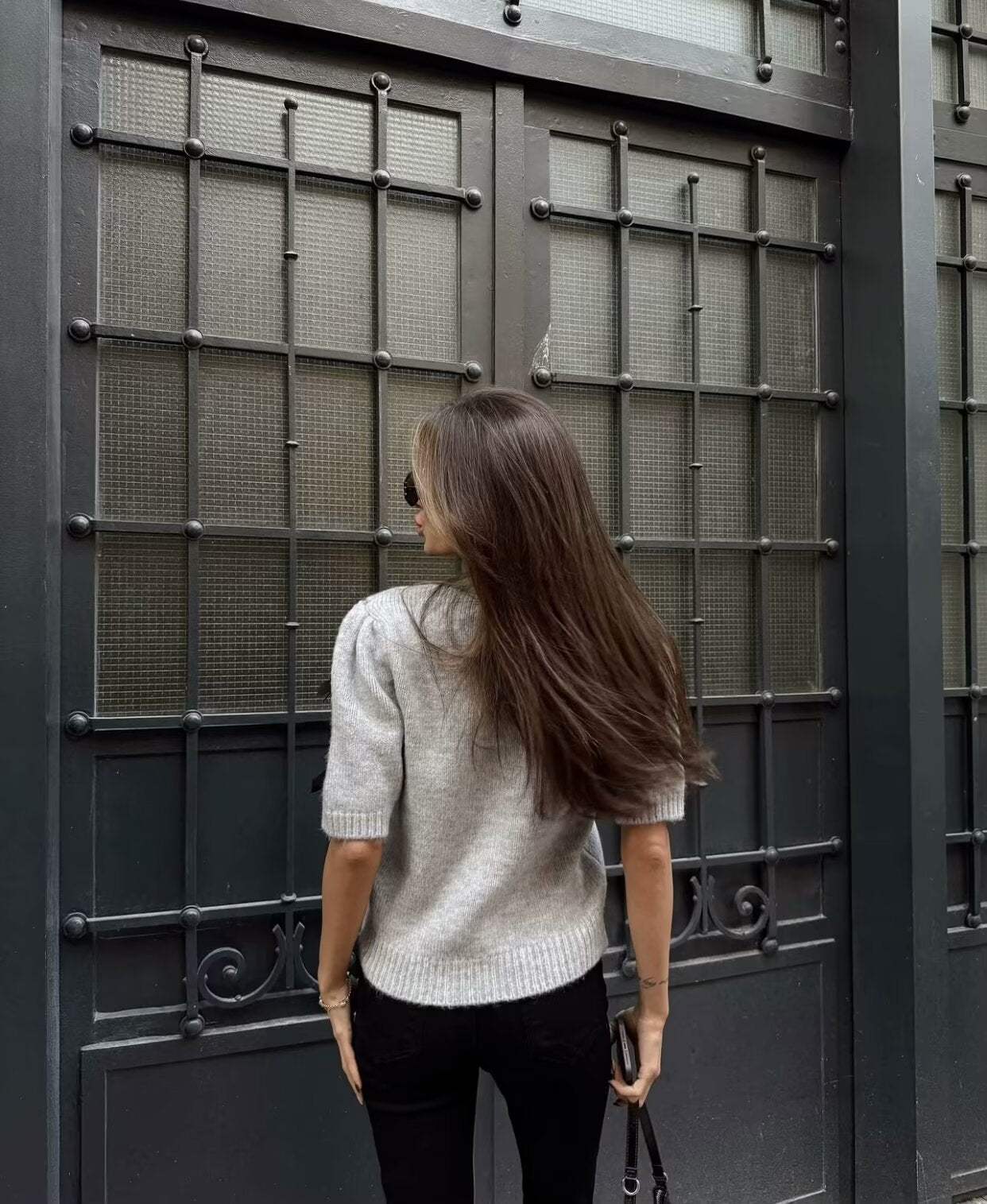 Elegant Crew Neck Bow Decor Sweater Top