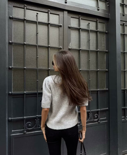 Elegant Crew Neck Bow Decor Sweater Top