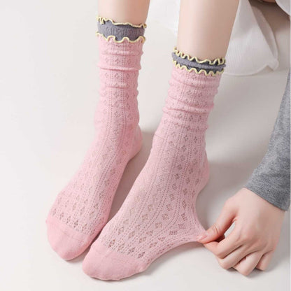 Ruffle Color Block Thin Ribbed Socks