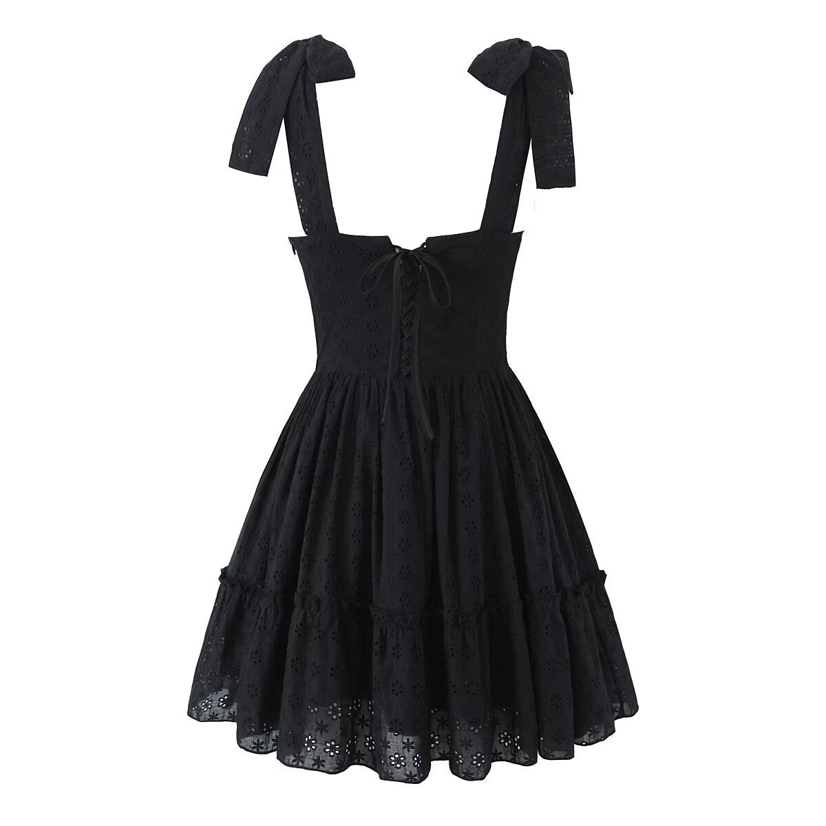 Classic Solid Color Embroidered Mini Dress