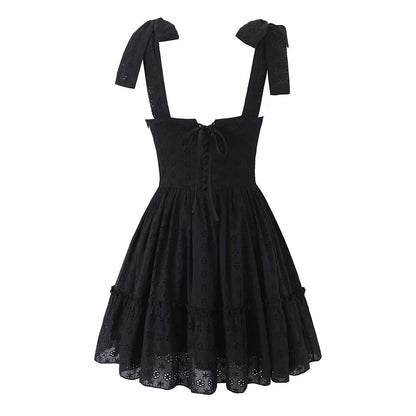 Classic Solid Color Embroidered Mini Dress