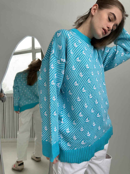 Print Contrast Color Loose Sweater