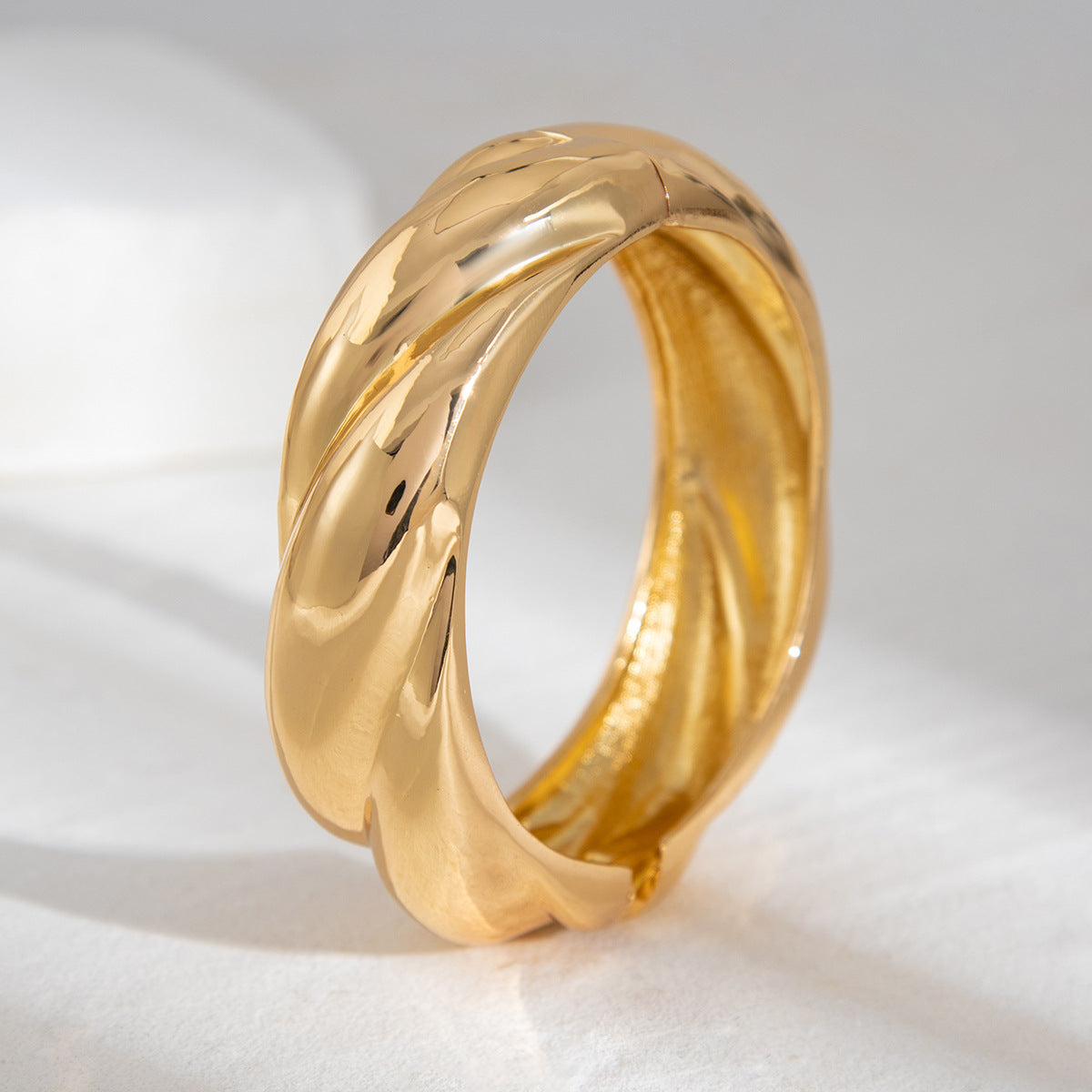 Thick Gold Irregular Twisted Bangle Bracelets