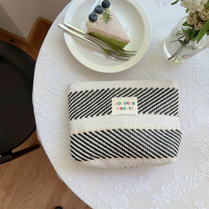 Color Block Striped Large Capacity Make Up Bag