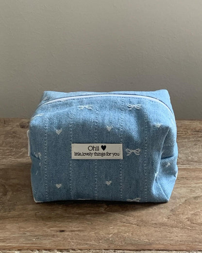 Denim Bow Print Mini Storage Bag