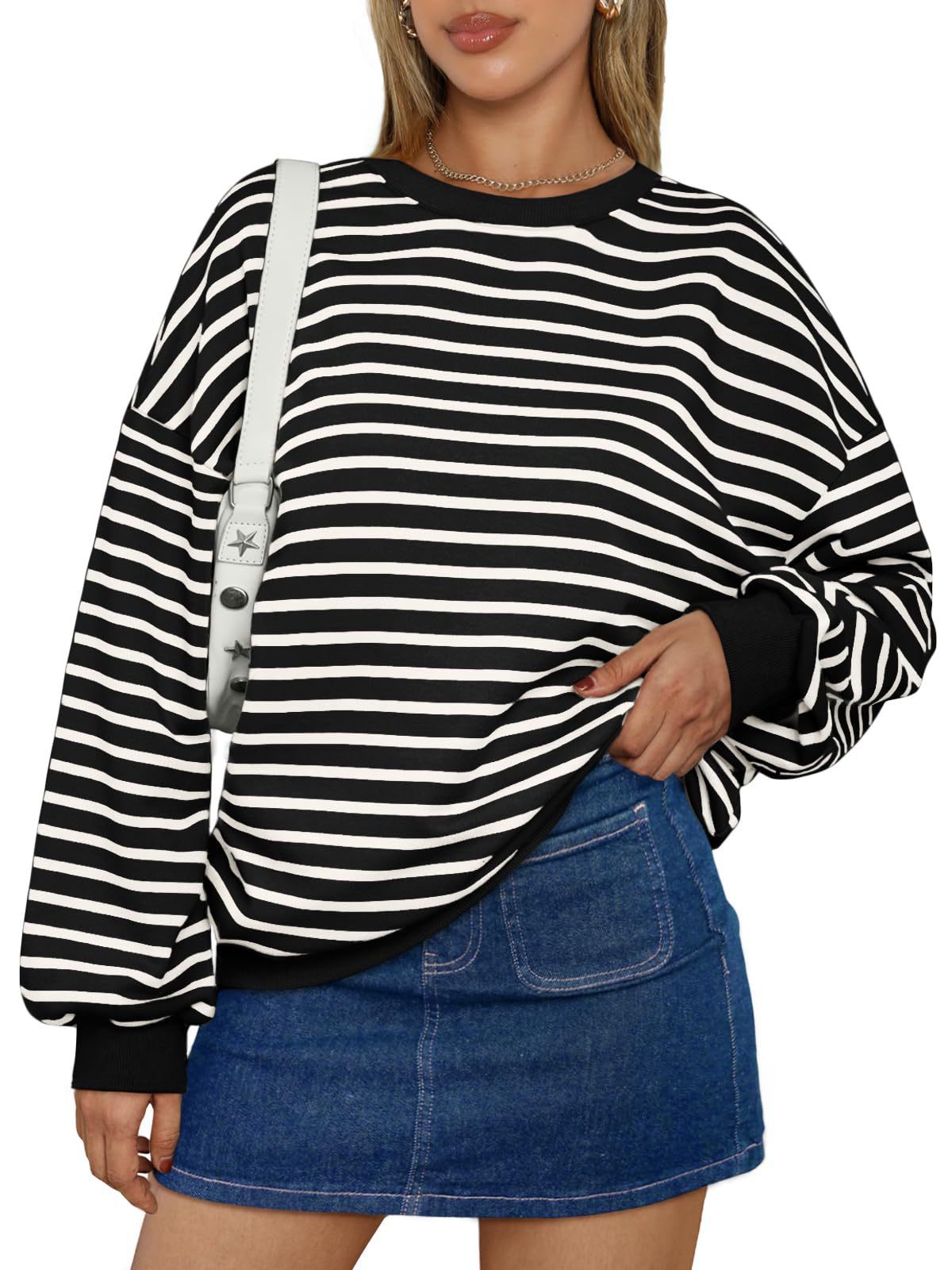 Striped Loose Color Block Casual Sweatshirt