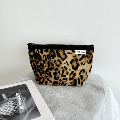Leopard Print Canvas Portable Makeup Bag