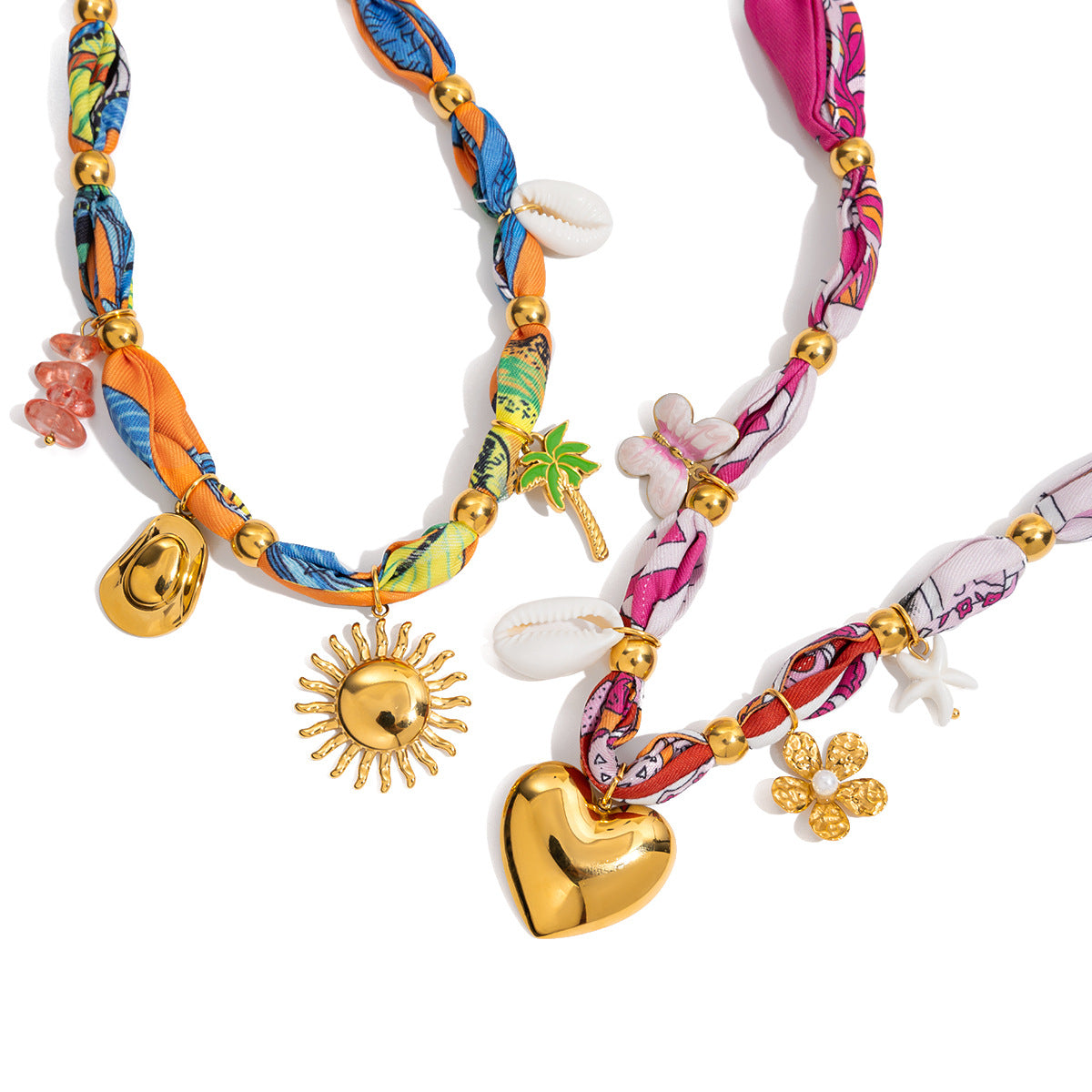 Beach Style Gold Pendant Scarf Necklace