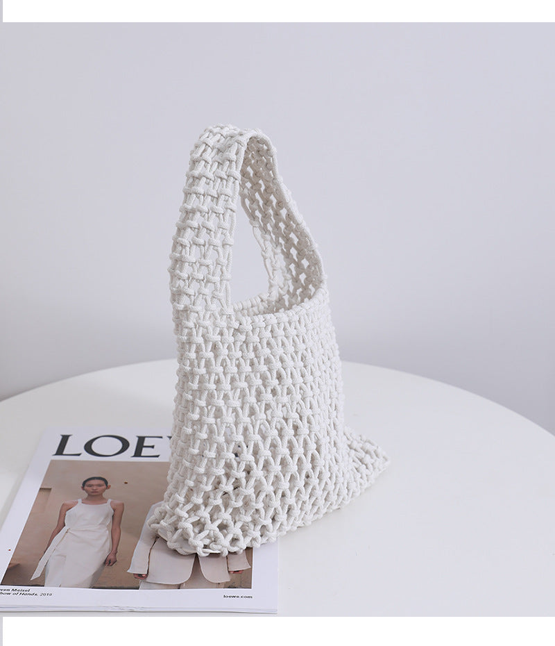 Solid Color Hollow Out Woven Handbag