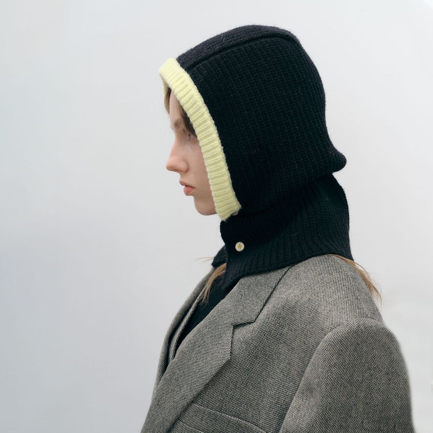 Simple Color Block Button Down Knit Hat Scarve