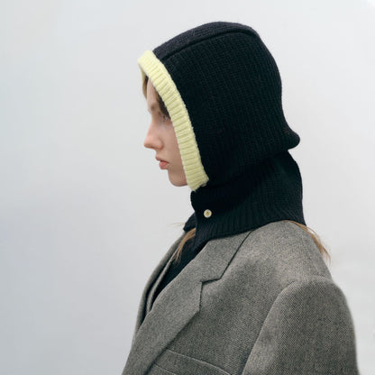 Simple Color Block Button Down Knit Hat Scarve