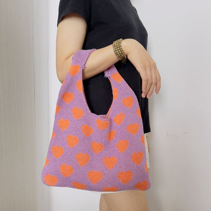 Cute Love Color Block Knit Shoulder Bag