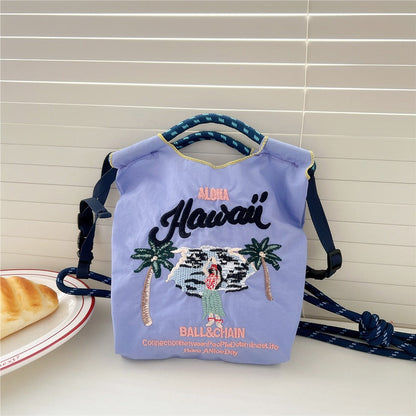 Mini Embrodered Nylon Shopping Shoulder Bag