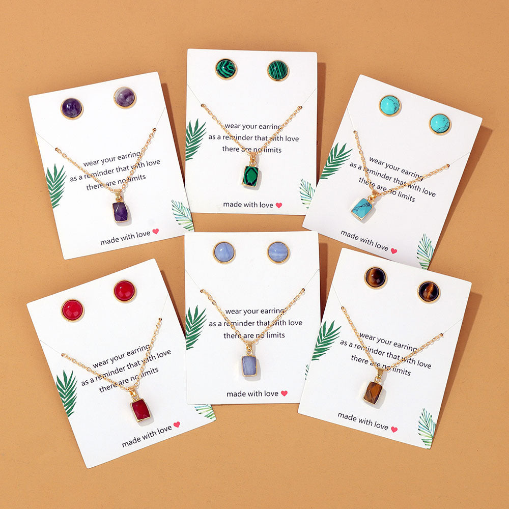 Vintage Stone Pendant Earring Necklaces Set