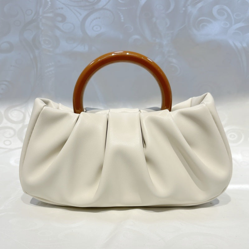 Stylish Ruched Cloud Round Handle Evening Handbag