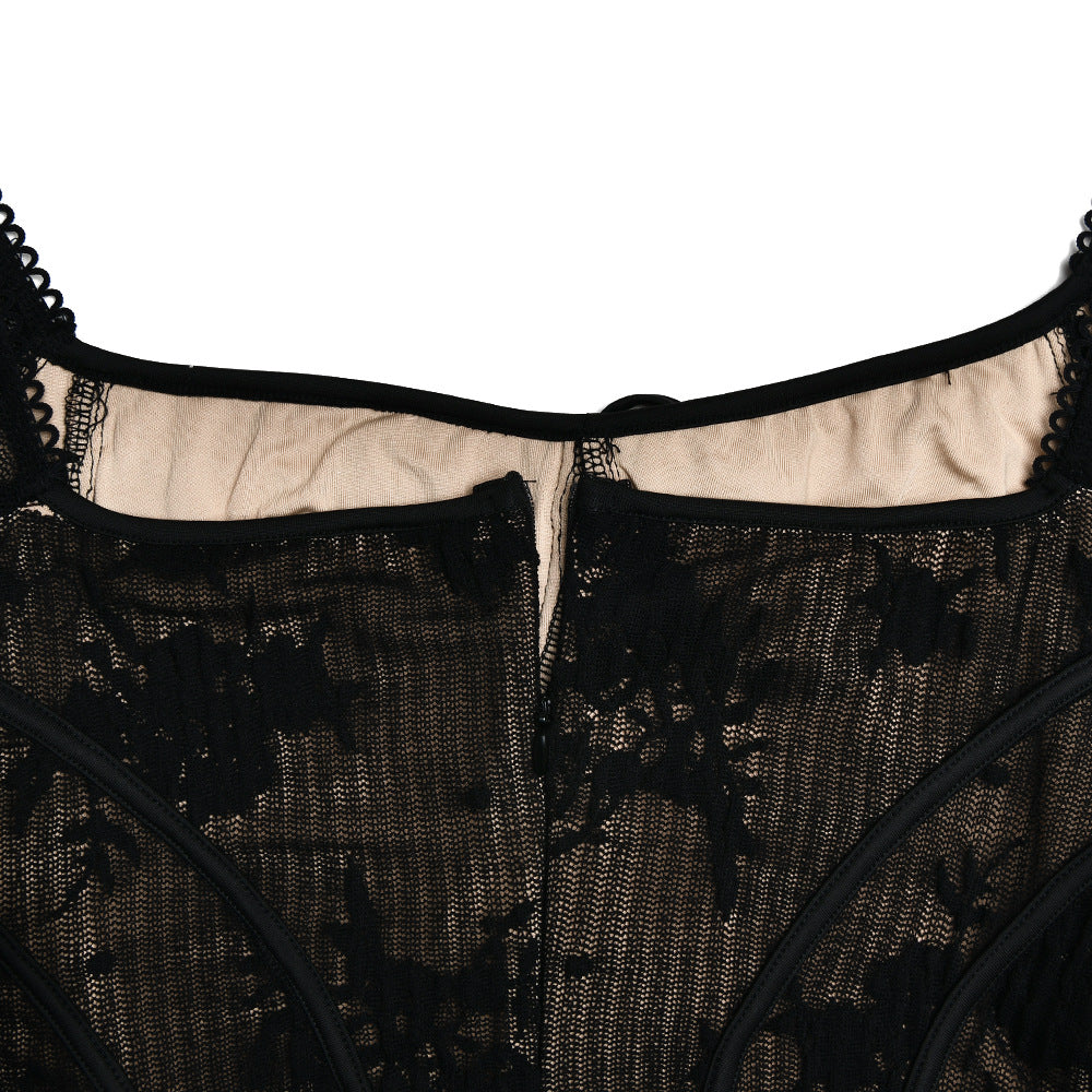 Lace Backless Wrap Floral Sleeves Mini Dress