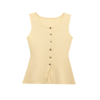 Round Neck Button Down Sleeveless Vest