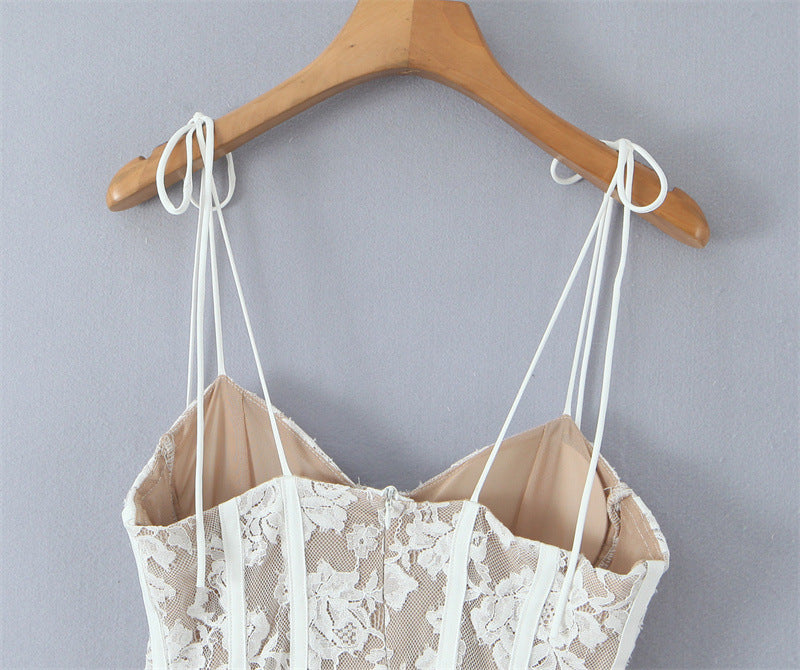 Solid Color Spaghetti Strap Lace Ruffled Dresses