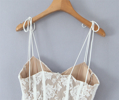 Solid Color Spaghetti Strap Lace Ruffled Dresses