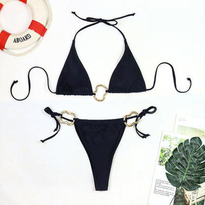 Solid Color Sexy Halter Bikini Swimwear