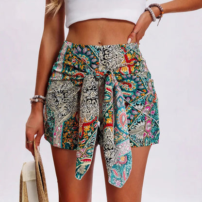 Bohemia Print Knot High Waist Shorts