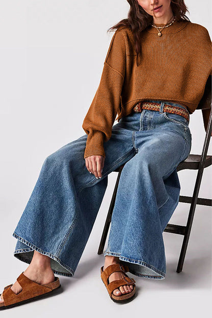 Solid Color Round Neck Simple Sweater