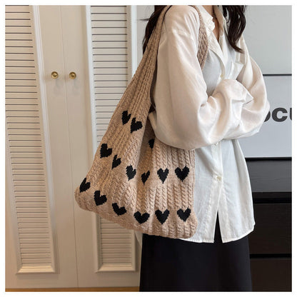Love Print Color Block Simple Knit Shoulder Bag