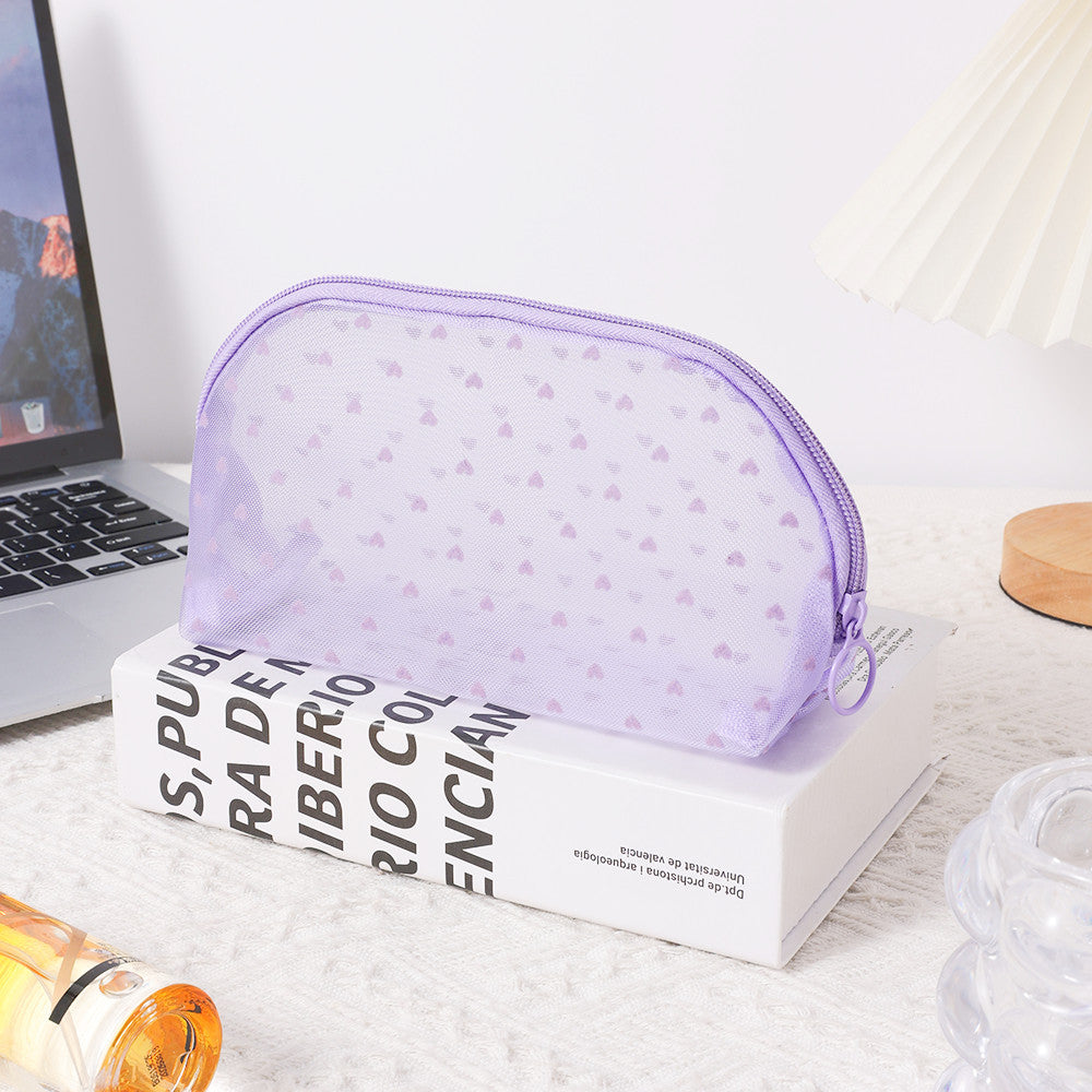 Purple Love Mesh Portable Make Up Bags