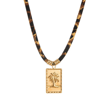 Gold Plated Pendant Leopard Cord Necklace