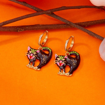 Halloween Enamel Pumpkin Rhinestone Hoop Earrings