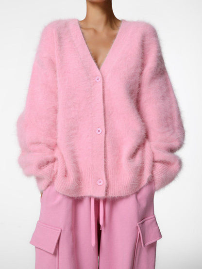 V-Neck Loose Mohair Sweater Cardigan