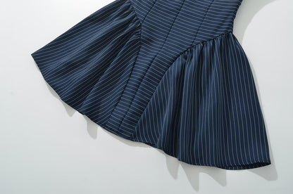 Simple Striped Halter Tie Back Mini Dresses