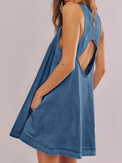 Denim Round Neck Sleeveless Mini Dress