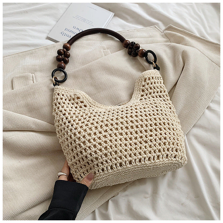 Beach Hollow Out Knit Woven Shoulder Tote Bag