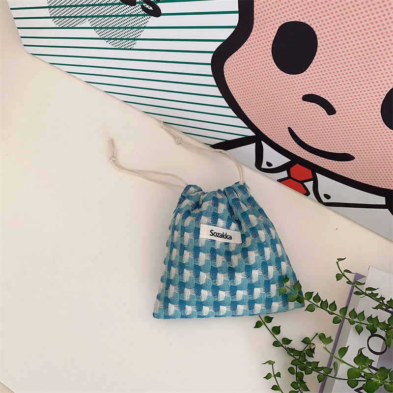 Plaid Drawstring Mini Make Up Bag