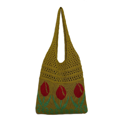 Vintage Flower Jacquard Knit SHoulder Bag