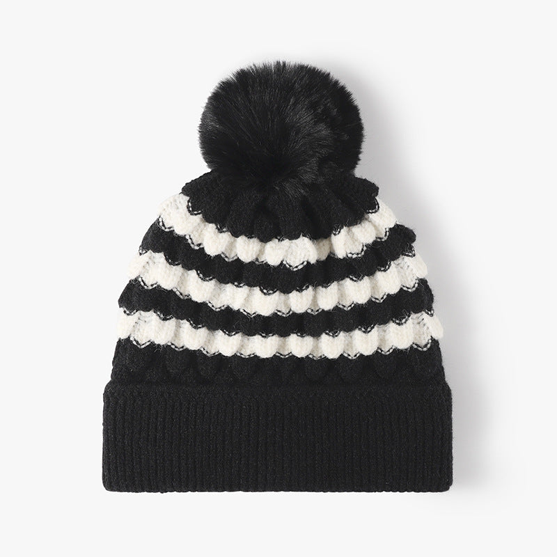 Stripe Contrast Color Simple Knit Pom Beanie