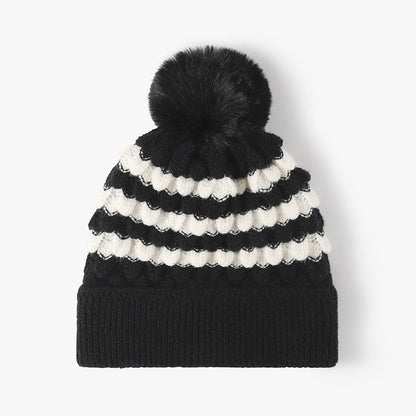 Stripe Contrast Color Simple Knit Pom Beanie
