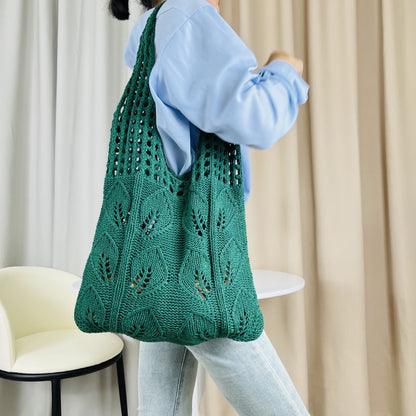 Solid Color Hollow Out Knit Shoulder Tote Bag